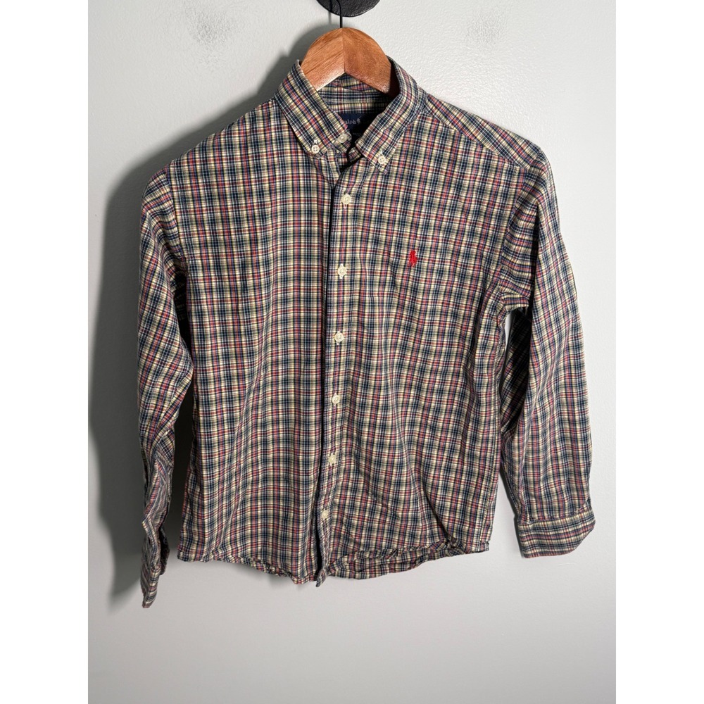 Ralph Lauren Boys Plaid Button Down Shirt Long Sleeve Multi Color Size M 12/14